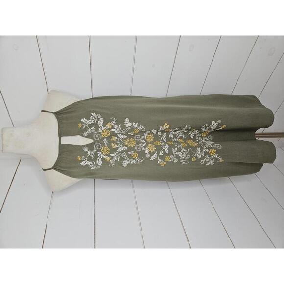 Blue Rain Dresses & Skirts - Blue Rain small green with cream & yellow floral embroidery mini dress